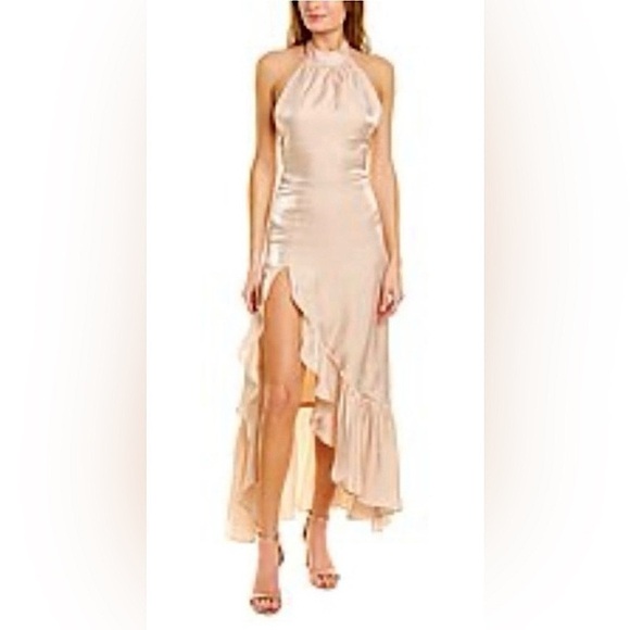 NWT XIX Palms Hawaiian Apricot Flowy Halter Ruffled Dress, Leg Slit & Low Back S - Picture 4 of 16